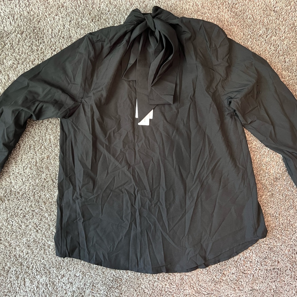 Black long-sleeve silk blouse